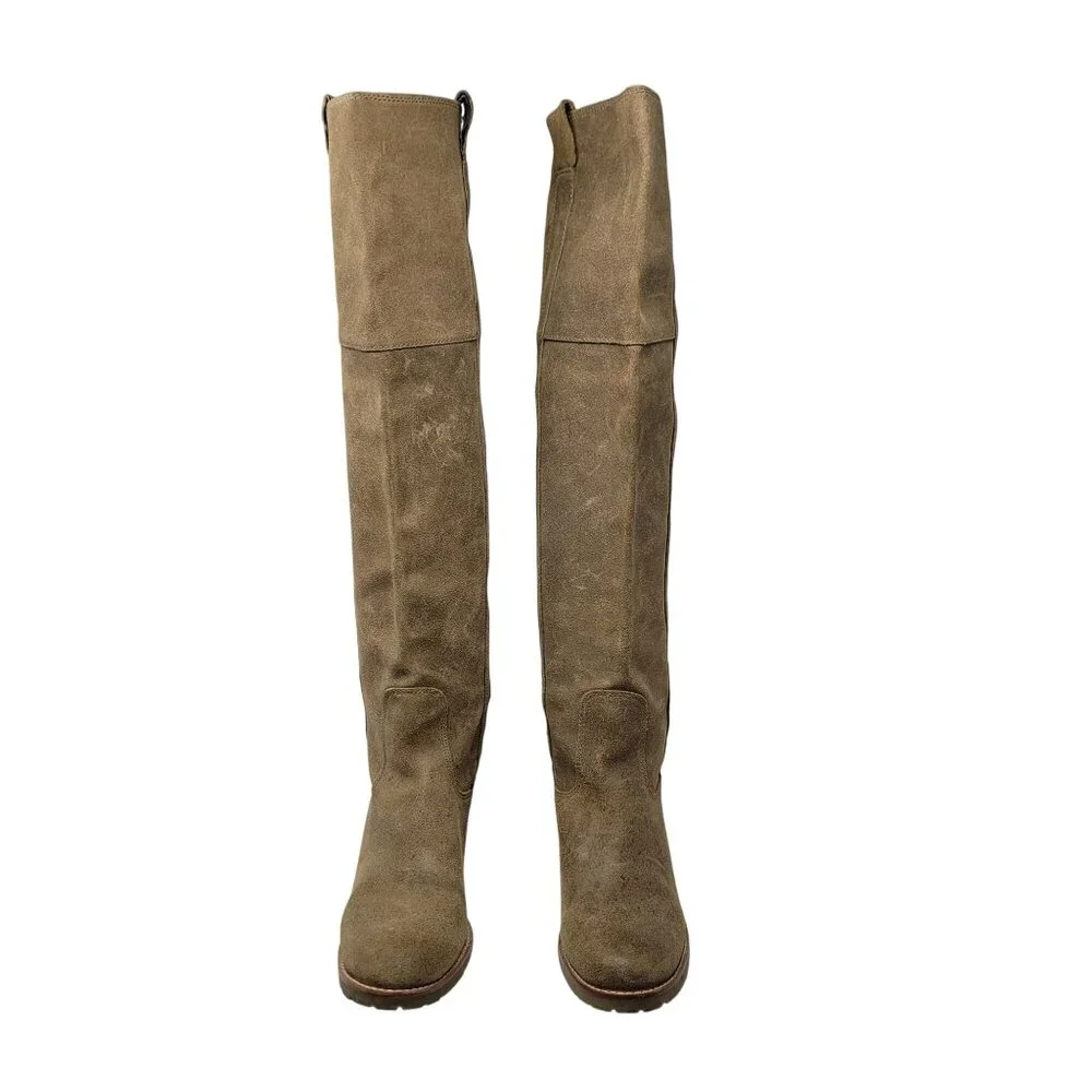 Report Belzer Over Knee Tan Suede Leather Boots Sz 7.5 Distressed Tall Boho‎